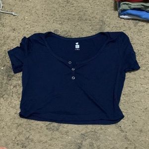 navy blue button cropped top